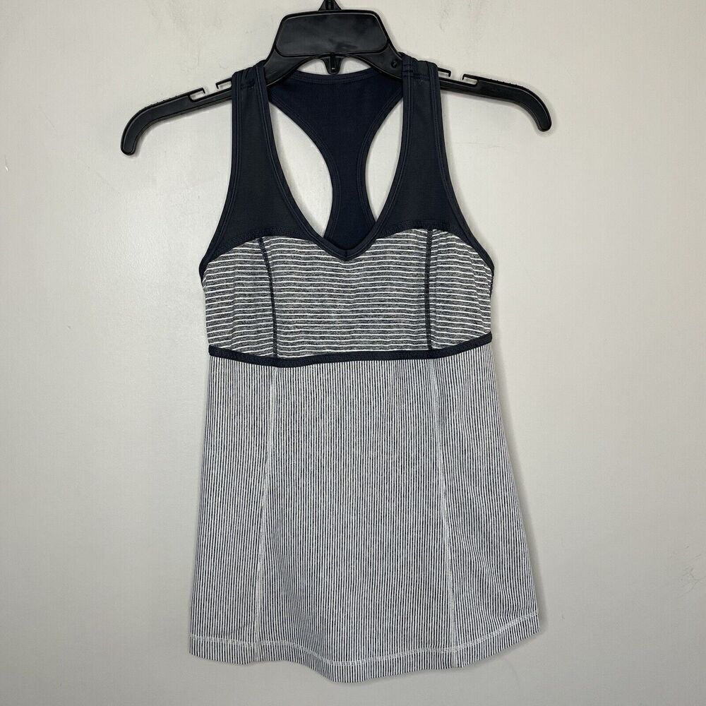 LULULEMON Athletic Tank Top Womens 6 Black Gray Striped Racerback Gym Workout